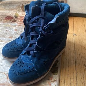 Blue high top wedge sneakers